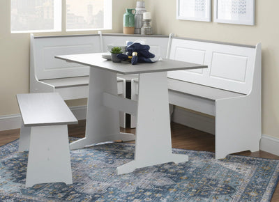 Linon Ardmore Corner Dining Breakfast Nook with Table and Storage, Seats 5, White and Gray!! NEW IN BOX!!