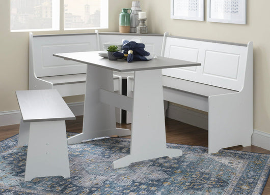 Linon Ardmore Corner Dining Breakfast Nook with Table and Storage, Seats 5, White and Gray!! NEW IN BOX!!