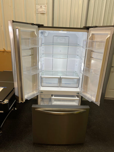 Frigidaire 17.6-cu ft Counter-depth French Door Refrigerator with Ice Maker (Brushed Steel) ENERGY STAR Item #4142878 Model #FRFG1723AV- scratch and dent unit - minor shipping cosmetic scratches- see pics please