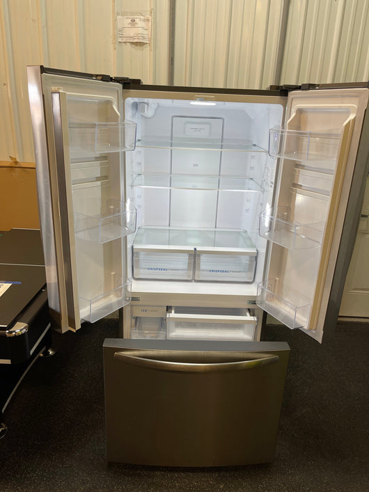 Frigidaire 17.6-cu ft Counter-depth French Door Refrigerator with Ice Maker (Brushed Steel) ENERGY STAR Item #4142878 Model #FRFG1723AV- scratch and dent unit - minor shipping cosmetic scratches- see pics please