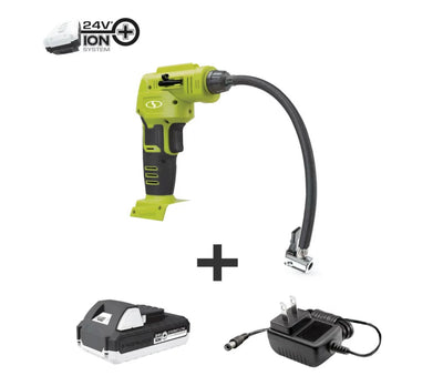 Sun Joe 24V-AJC-MAX Cordless Portable Air Compressor Kit , W/ 1.3-Ah Battery, Nozzle Accessories, and Storage Bag- NEW IN BAG!!!