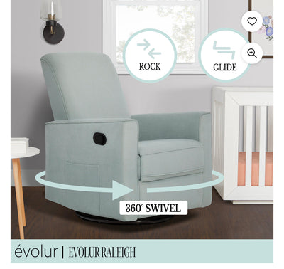 Evolur Raleigh Upholstered Plush Seating Glider Swivel, Rocker, Recliner, Glider for Nursery- brand new / assembled