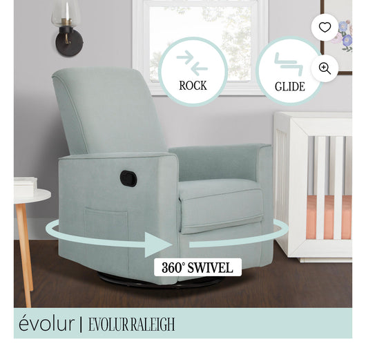 Evolur Raleigh Upholstered Plush Seating Glider Swivel, Rocker, Recliner, Glider for Nursery- brand new / assembled