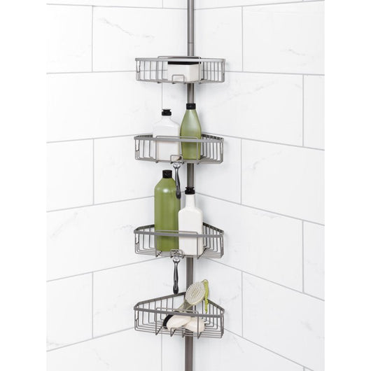 Zenna Home Satin Nickel Shower Caddy with 4 Basket Shelves, Zenna Home Tension Pole**New in Box**