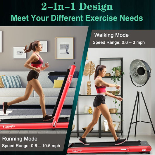 Superfit 2.25HP 2 in 1 Folding Under Desk Treadmill W/ Speaker Remote Control Red**New**