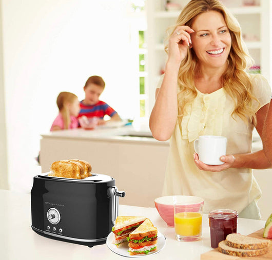 Frigidaire ETO102-BLACK, 2 Slice Toaster, Retro Style, Wide Slot