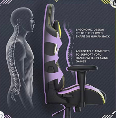 Hbada Gaming Chair Racing Style Ergonomic High Back Computer Chair with Height Adjustment, Headrest and Lumbar Support E-Sports Swivel Chair- new and assembled