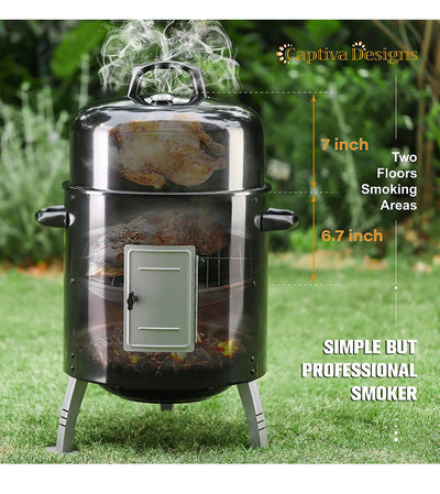 Captiva Designs 17-Inch Outdoor Vertical Smoker, Wood Chunks Smoker with Thermometer for Outdoor Cooking,Grilling,Picnic,Camping and Party- NEW IN BOX!!!