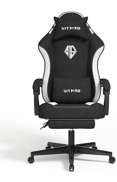 SITMOD Gaming Chair with Footrest-PC Computer Ergonomic Video Game Chair-Backrest and Seat Height Adjustable Swivel Task Chair for Adults with Headrest and Lumbar Support, Black and White- NEW AND ASSEMBLED!!!