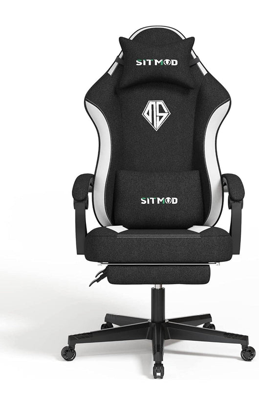 SITMOD Gaming Chair with Footrest-PC Computer Ergonomic Video Game Chair-Backrest and Seat Height Adjustable Swivel Task Chair for Adults with Headrest and Lumbar Support, Black and White- NEW AND ASSEMBLED!!!