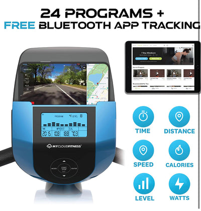 Exerpeutic Magnetic elliptical steering wheel training machine for home gym with natural elliptical movement, MyCloudFitness Bluetooth tracking and pulse rate grips, black and blue!  -Brand new in the box
