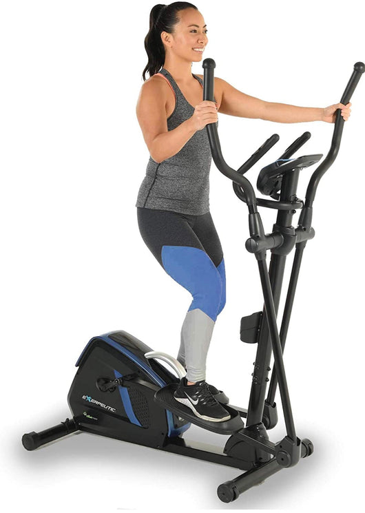 Exerpeutic Magnetic elliptical steering wheel training machine for home gym with natural elliptical movement, MyCloudFitness Bluetooth tracking and pulse rate grips, black and blue!  -Brand new in the box