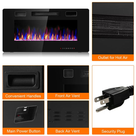Costway 36'' Electric Fireplace Recessed Ultra Thin Wall-Mounted Heater w/Multicolor Flame!  -Brand new in the box