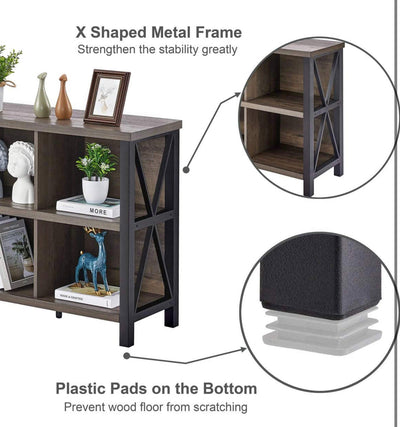 FATORRI 8- Cube Storage Organizer Shelf, Rustic Wooden Shelf, Industrial Long Horizontal Shelf for Living Room ( walnut brown, 62 inches)!  -Brand new in the box