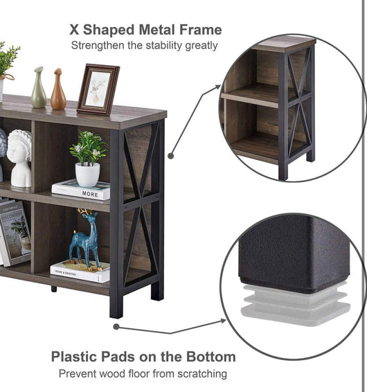FATORRI 8- Cube Storage Organizer Shelf, Rustic Wooden Shelf, Industrial Long Horizontal Shelf for Living Room ( walnut brown, 62 inches)!  -Brand new in the box