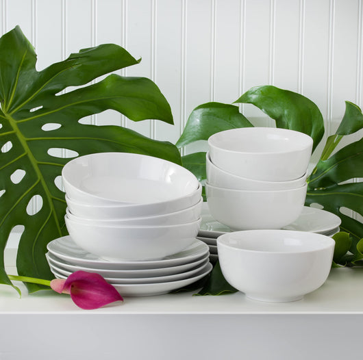 Euro Ceramica Essential Collection Porcelain Dinnerware and Serveware, 16 Piece Set, Service for 4, Classic White**New in box**