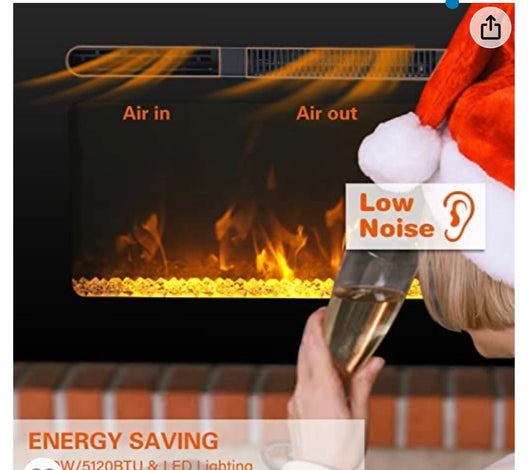 PHI VILLA 30 Inch Electric Fireplace Inserts, Wall Mounted & Recessed Electric Fireplace Heater Low Noise with Remote Control, Timer, Touch Screen, Adjustable Flame Color, 1500W (Black)-MISSING REMOTE
