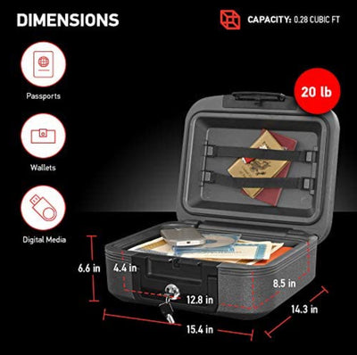 SentrySafe Fireproof and Waterproof Safe Box with Key Lock, Fire and Water Chest Safe for Valuables, 0.28 Cubic Feet, 6.6 x 15.4 x 14.3 Inches!! NEW OUT OF BOX!!