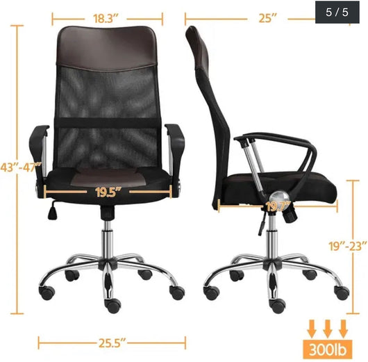 Yaheetech High Back Office Chair Ergonomic Mesh Chair with Swivel, Dark Brown!! NEW AND ASSEMBLED!!