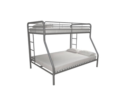 DHP Dusty Twin over Full Metal Bunk Bed Frame with Integrated Ladder, Silver- NEW IN BOX (minor dents from shipping, photos shown)