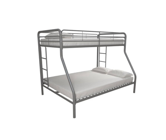 DHP Dusty Twin over Full Metal Bunk Bed Frame with Integrated Ladder, Silver- NEW IN BOX (minor dents from shipping, photos shown)