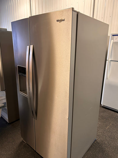 Whirlpool 28.4-cu ft Side-by-Side Refrigerator with Ice Maker (Fingerprint Resistant Stainless Steel)!  -Brand new but was very lightly dented on the right edge of one door, photos shown