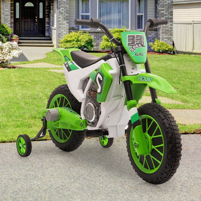 TOBBI 12V Kids Ride on Motorcycle Electric Kids Dirt Bike W/ Training Wheels, Spring Suspension Xmas Gift for Boys Girls,Green**New in box**