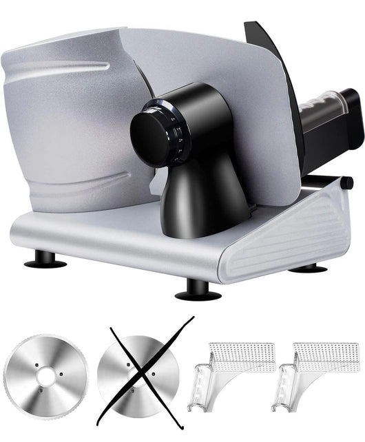 Electric Meat Slicer Machine for Home Use, Adortec Electric Bread Slicer with 2 Pushers, Stepless Adjustment Dial, Quick Release Food Carriage-SILVER!! NEW IN BOX, MISSING SMOOTH BLADE!!