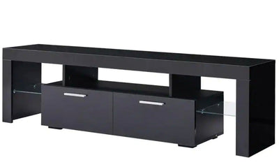 J&E Home 63 in. Black Modern TV Stand with LED Lights and 2-Storage Drawers Fits TV's up to 65 in!  -Brand new in the box