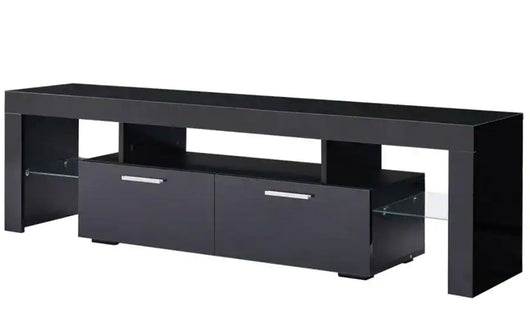 J&E Home 63 in. Black Modern TV Stand with LED Lights and 2-Storage Drawers Fits TV's up to 65 in!  -Brand new in the box
