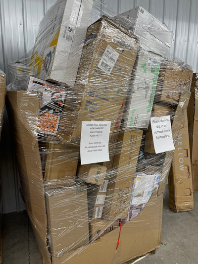Jumbo huge liquidation pallet- over 7 ft tall ! Pallet number 8771