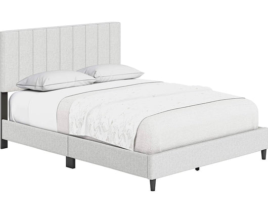 Boyd Sleep Leah Upholstered Vertical Tufted Platform Bed Frame,  Eggshell, King- NEW IN BOX!!!