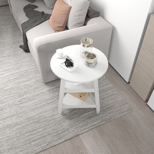 Generic Round Side Table, Round Edge Table, with Two-Tier Shelf, White**New in Box**