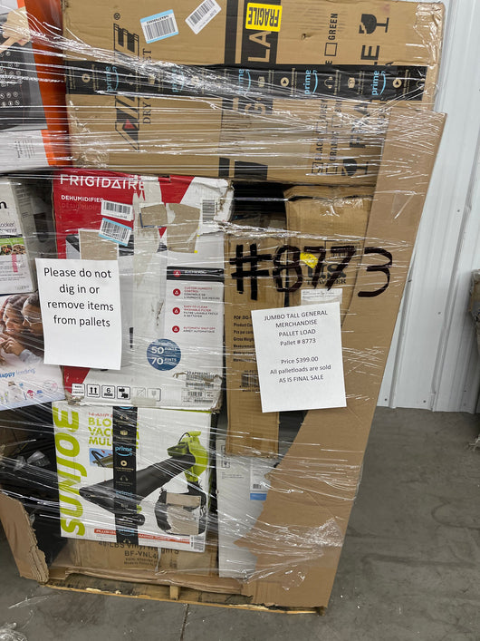 Jumbo huge liquidation pallet- over 7 ft tall ! Pallet number 8773