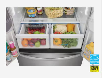 Frigidaire 17.6-cu ft Counter-depth French Door Refrigerator with Ice Maker (Brushed Steel) ENERGY STAR Item #4142878 Model #FRFG1723AV- scratch and dent unit - minor shipping cosmetic scratches- see pics please