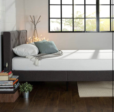 Zinus Diamond platform, upholstered bed with embroidered wooden slat back, individual, Wood, Brown, King!  -Brand new in the box