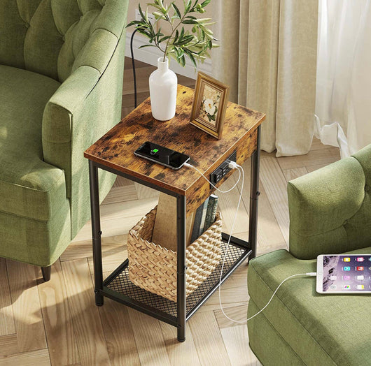 Rolanstar End Table with Charging Station & USB Ports, Rustic Brown- NEW AND ASSEMBLED!!!!