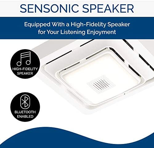 Broan-NuTone SPK80L Bluetooth Speaker Bathroom Ventilation LED Light, 80 CFM, 2.5 Sones Bath Fan, White- new in box