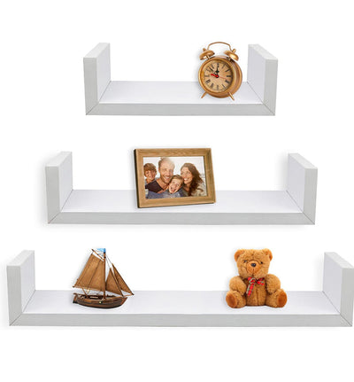 Greenco Set of 3 Floating “U” Shelves, Easy-to-Assemble Floating Wall Mount Shelves for Bedrooms and Living Rooms, White Finish**New in box**