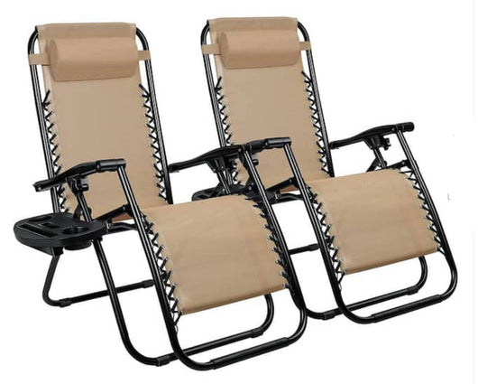 Folding Zero Gravity Steel Outdoor Patio Premier Recliner Gravity Chair with Pillow and Cup Holder (2-Pack)!! BRAND NEW!!