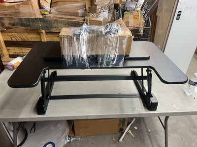 Mount-It! Sit Stand Standing Desk Converter with Dual Monitor Mount, Black!! NEW OUT BOX, MINOR DAMAGE FROM SHIPPING HARDLY NOTICEABLE!!