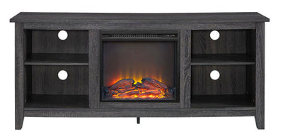 Walker Edison Charcoal Wood Fireplace Tv Stand, For TV’S Up Too 60”, Black!! NEW IN BOX!!