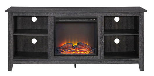 Walker Edison Charcoal Wood Fireplace Tv Stand, For TV’S Up Too 60”, Black!! NEW IN BOX!!