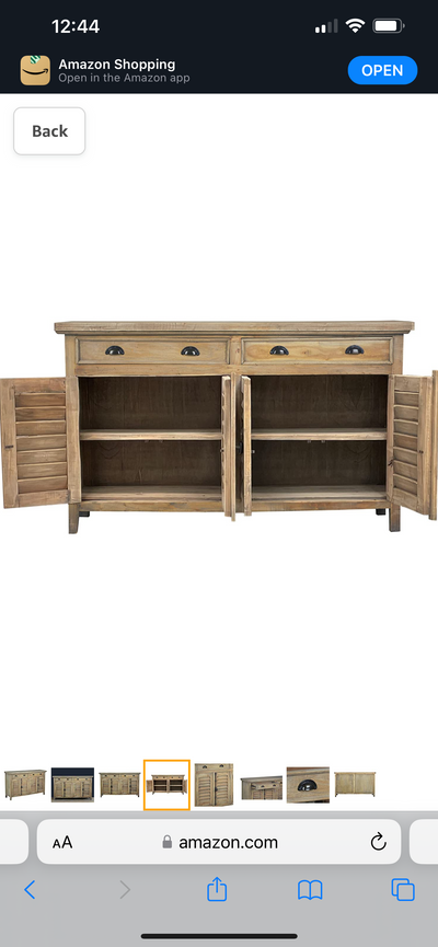 Sunset Trading Cottage Shutter Door Credenza Solid Wood Sideboard | Fully Assembled Cabinet Buffet Server, 58" Wide, Distressed Driftwood Brown!