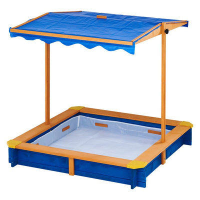 Teamson Kids Outdoor Summer Sandbox with Canopy, Natural/Blue**New in Box**