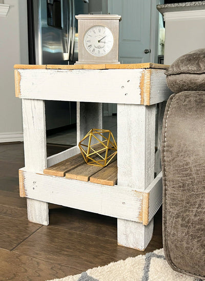 Woven Paths Reclaimed Wood End Table, Natural/White Set of 2 (new out of the box)