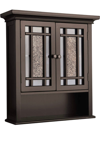 Elegant Home Fashions Windsor Removable Wooden Wall Cabinet with Glass Mosaic Doors, Dark Espresso- NEW IN BOX!!!!