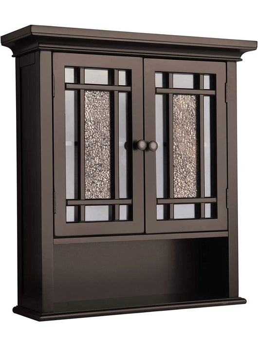 Elegant Home Fashions Windsor Removable Wooden Wall Cabinet with Glass Mosaic Doors, Dark Espresso- NEW IN BOX!!!!