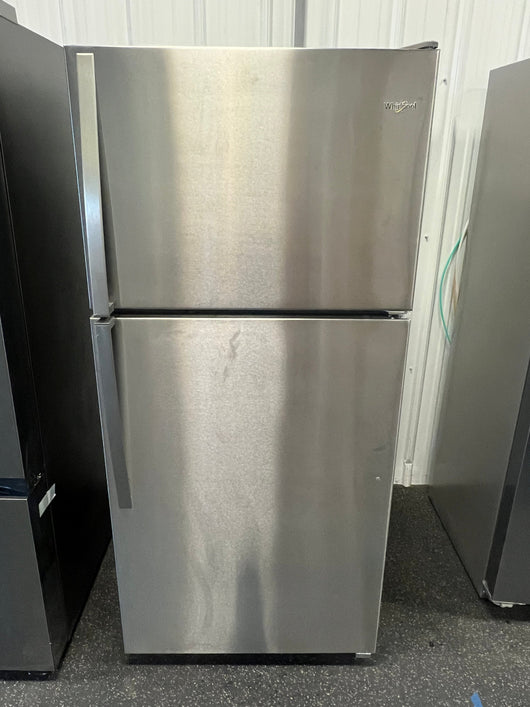Whirlpool 18.2-cu ft Top-Freezer Refrigerator, Stainless Steel!! NEW OUT OF BOX, MINOR DENT FROM SHIPPING!!