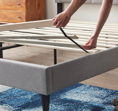LUCID King Bed Frame with Headboard – Upholstered Platform Bed Frame – No Box Spring Needed – King Size Bed Frame with Headboard – Stone- NEW IN BOX!!!
